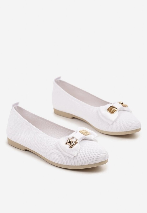 Białe Balerinki z Kokardą i Metalicznymi Ozdobami Litelline