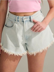Szorty jeansowe o luźnym kroju high waist - niebieski