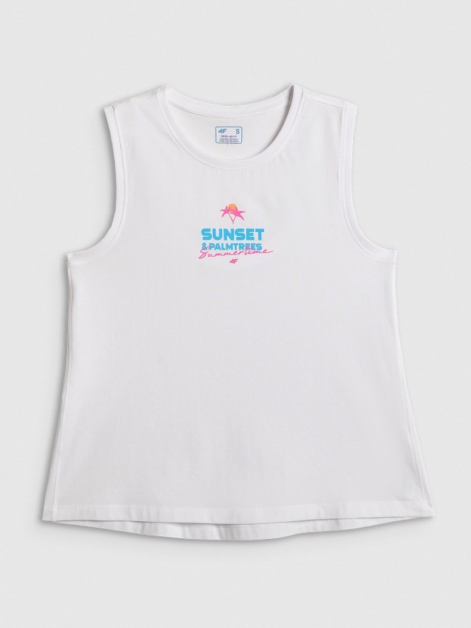 4F Top regular z nadrukiem damski - biały M