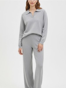 Gładki sweter z kołnierzem - szary