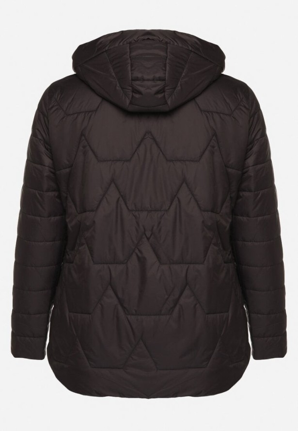 Czarna Kurtka Pikowana z Odpinanym Kapturem Nalaniel