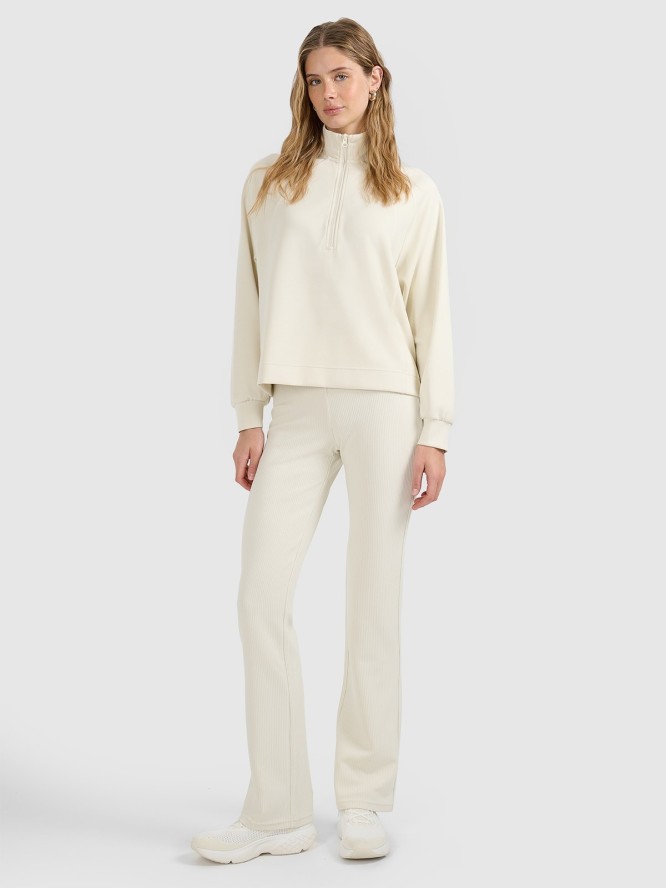 4F Bluza dresowa nierozpinana z modalem damska - beżowa XS