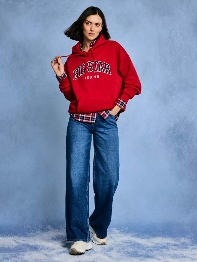Bluza damska z kapturem z logo BIG STAR czerwona Rubialssa 603
