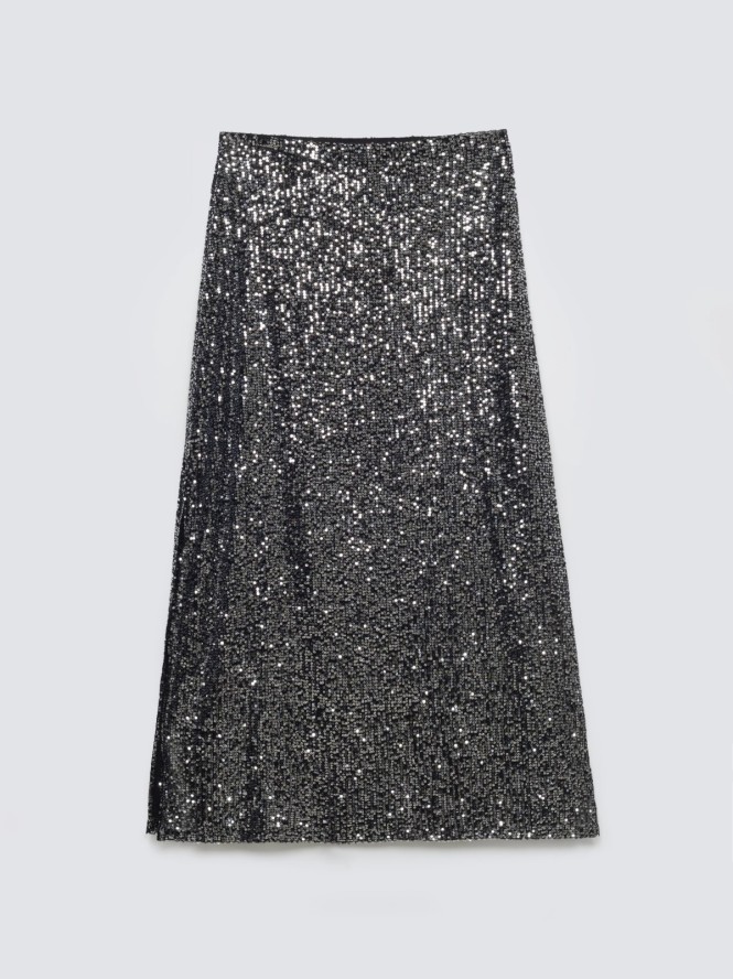 Spódnica damska cekinowa midi srebrna Soleasi 904