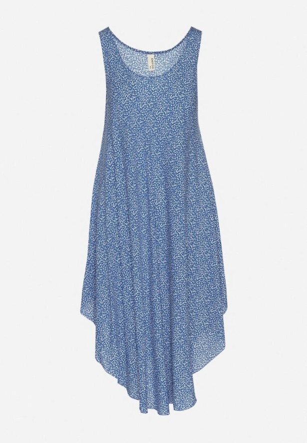 Niebieska Rozkloszowana Sukienka z Bawełny w Abstrakcyjny Wzór Ronive