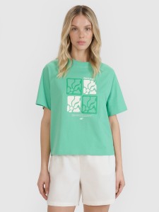 4F T-shirt oversize z nadrukiem damski - zielony S
