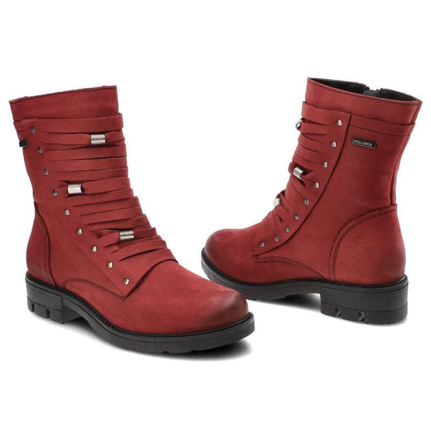 Czerwone Botki Pollonus Damskie Skórzane Modne Buty