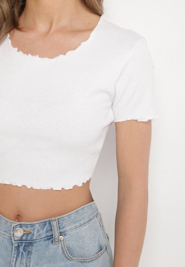 Biały Prążkowany T-shirt z Bawełną Adlesa