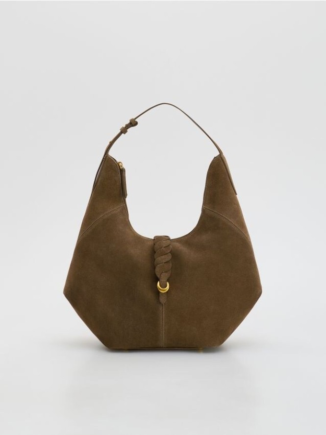 Zamszowa torebka hobo - brązowy