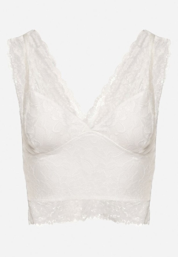 Biały Koronkowy Top z Dekoltem w Serek Nitasena