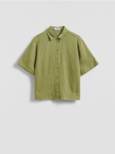 Lniana koszula z krótkimi rękawami - zielony