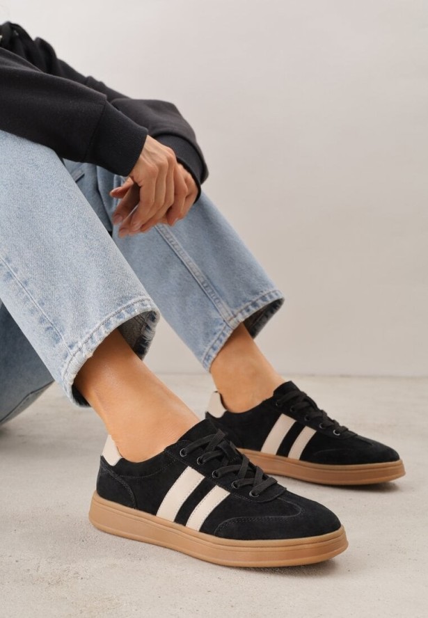 Czarne Sneakersy ze Skóry Naturalnej z Geometrycznym Wzorem Zetisius