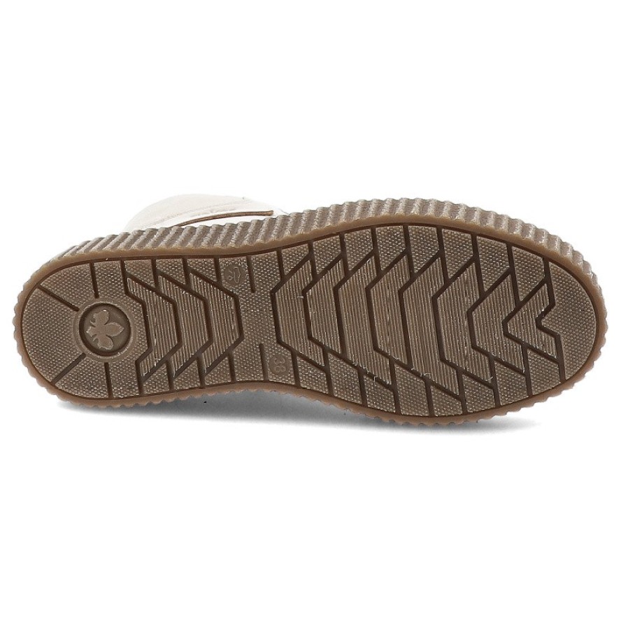 Trzewiki damskie Rieker, skórzane licowe na grubej podeszwie zapinane na zamek i ocieplane, białe, Y4303-80