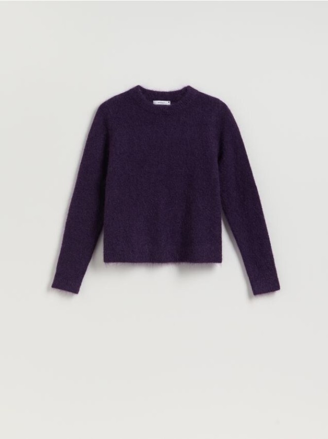 Sweter z dodatkiem wełny i moheru - mahoniowy