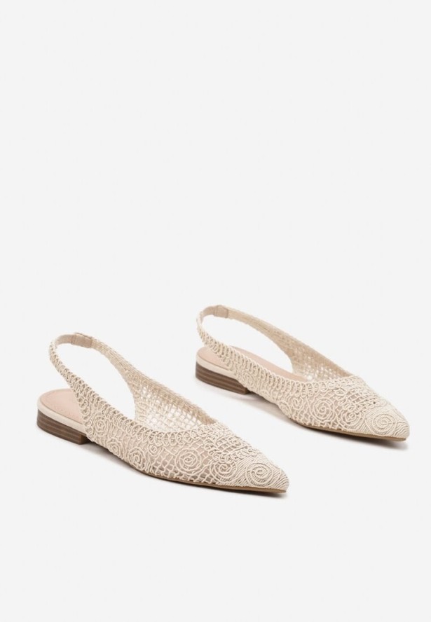 Beżowe Ażurowe Sandały Slingback ze Szpiczastym Noskiem Eridoria