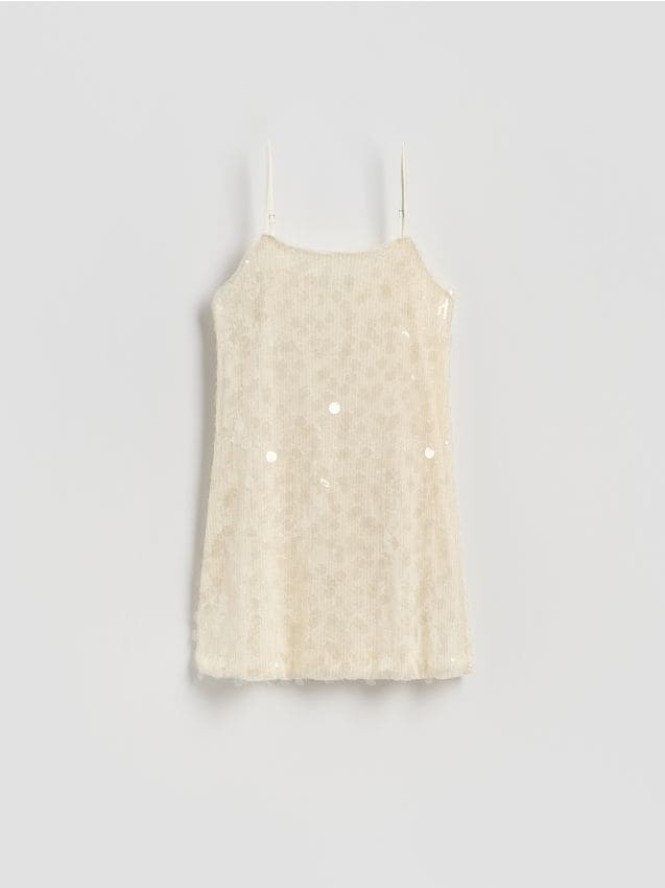 Cekinowa sukienka mini - kremowy