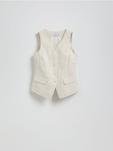 Taliowana kamizelka z lnem - beżowy