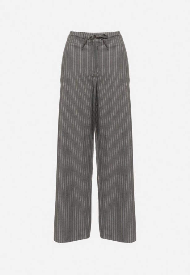 Ciemnoszare Spodnie Garniturowe z Wiskozą z Kieszeniami i Wiązaniem Sevitha