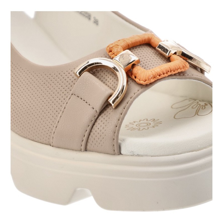 Beżowe Sandały Artiker Stylowe Obuwie Damskie Na Koturnie