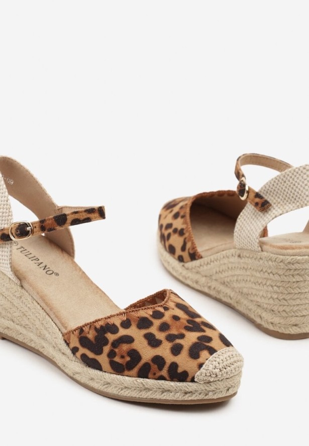 Panterkowe Sandały w Stylu Espadryli na Koturnie z Plecionką Meralissea
