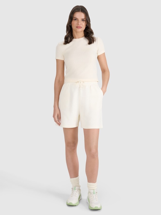 4F T-shirt slim z waflowej dzianiny damski - biały XXL