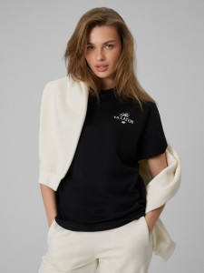 4F T-shirt loose z nadrukiem damski - czarny S