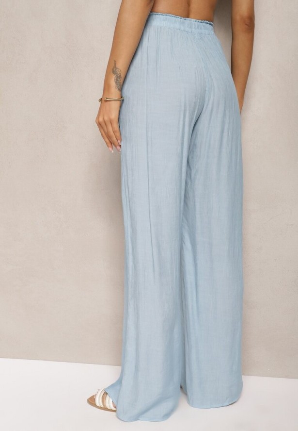 Niebieskie Spodnie Materiałowe z Marszczoną Gumką Pimpernel