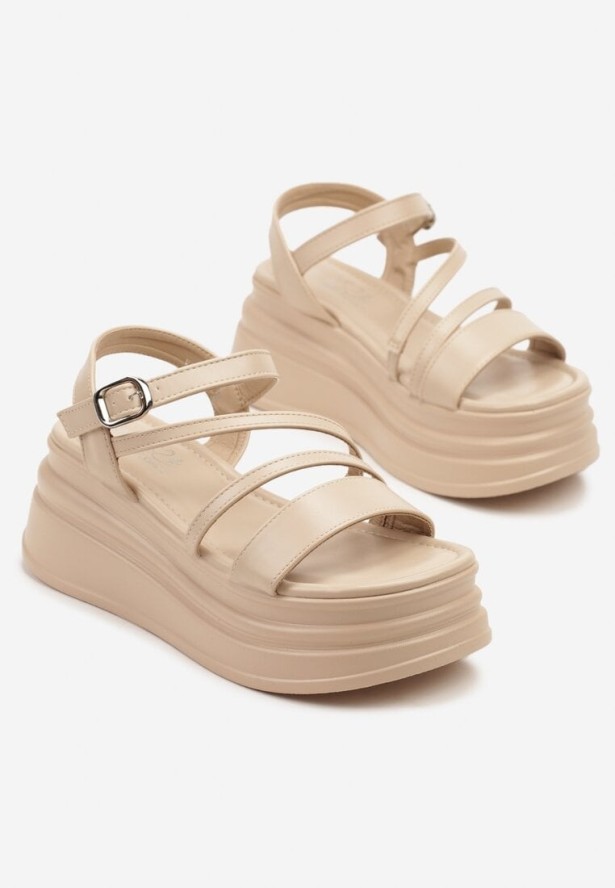 Beżowe Sandały na Platformie z Ozdobnymi Paskami Tulfia
