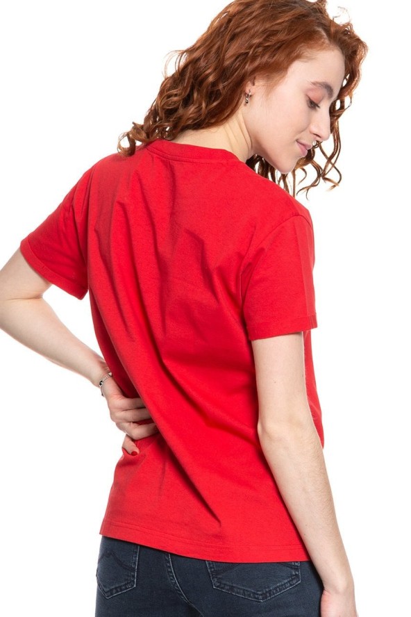 LEE T SHIRT DAMSKI CHEST LOGO TEE WARP RED L43ZFEKG 112109773