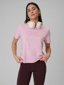 4F T-shirt boxy z nadrukiem damski - różowy M