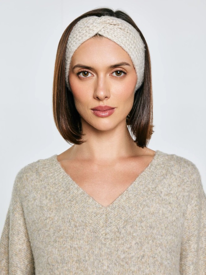 Opaska damska z ozdobnym splotem beżowa Nanita 801