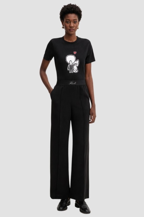 KARL LAGERFELD Czarny damski t-shirt z nadrukiem Ikon Valentine, Rozmiar L