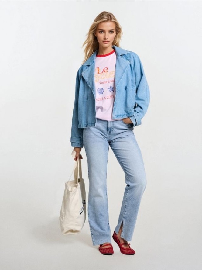 Jeansy straight z efektem sprania - niebieski