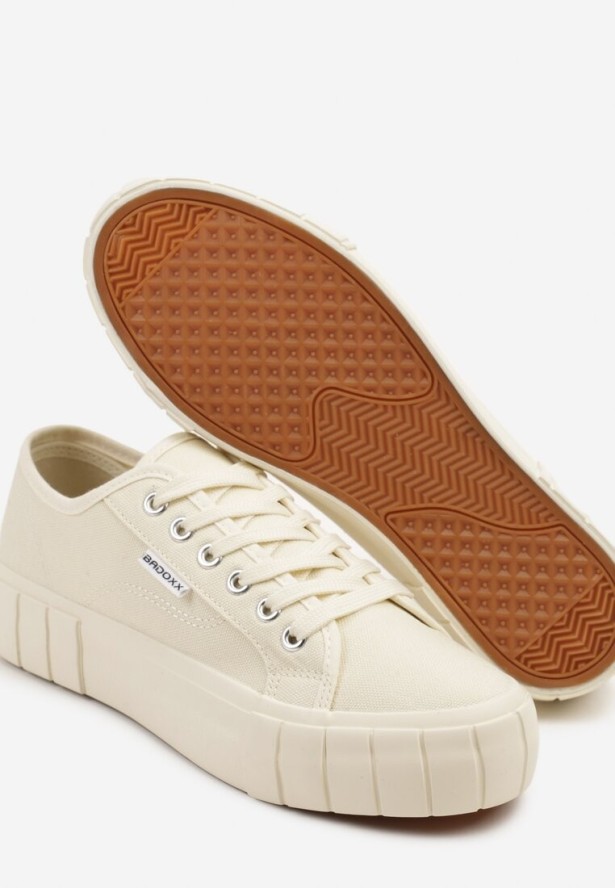 Beżowe Trampki na Grubej Podeszwie z Tłoczeniem Maitiana