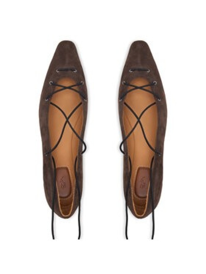 LAUREN RALPH LAUREN Baleriny Suede Lace-Up Pointed Ballet Flat 818P15775001 Brązowy