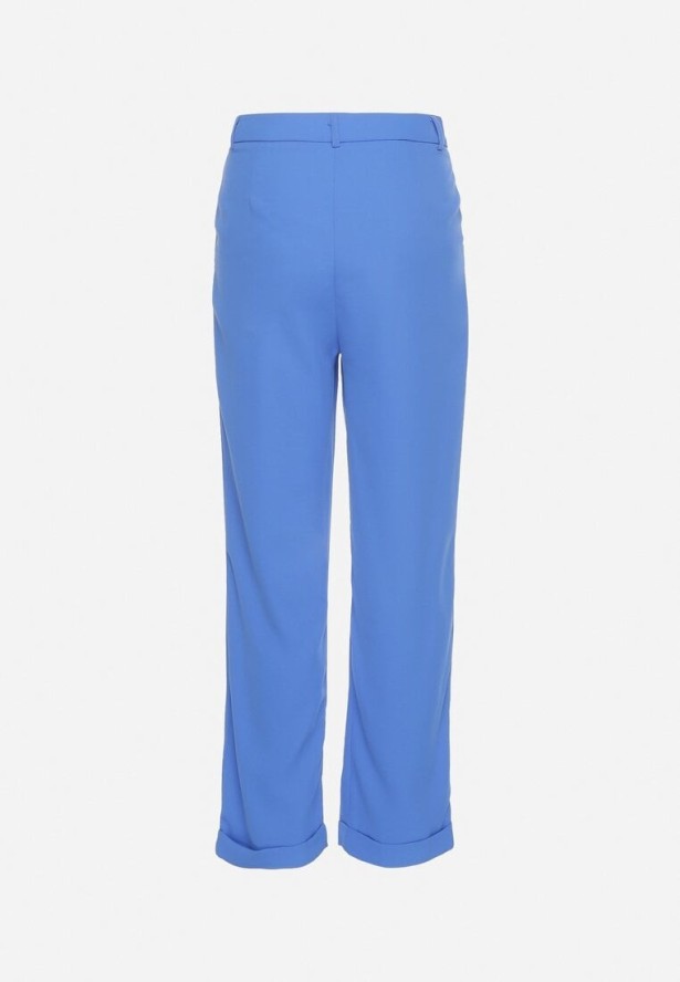 Niebieskie Spodnie o Klasycznym Fasonie z Podwiniętymi Nogawkami z Ukrytym Suwakiem Wilelma