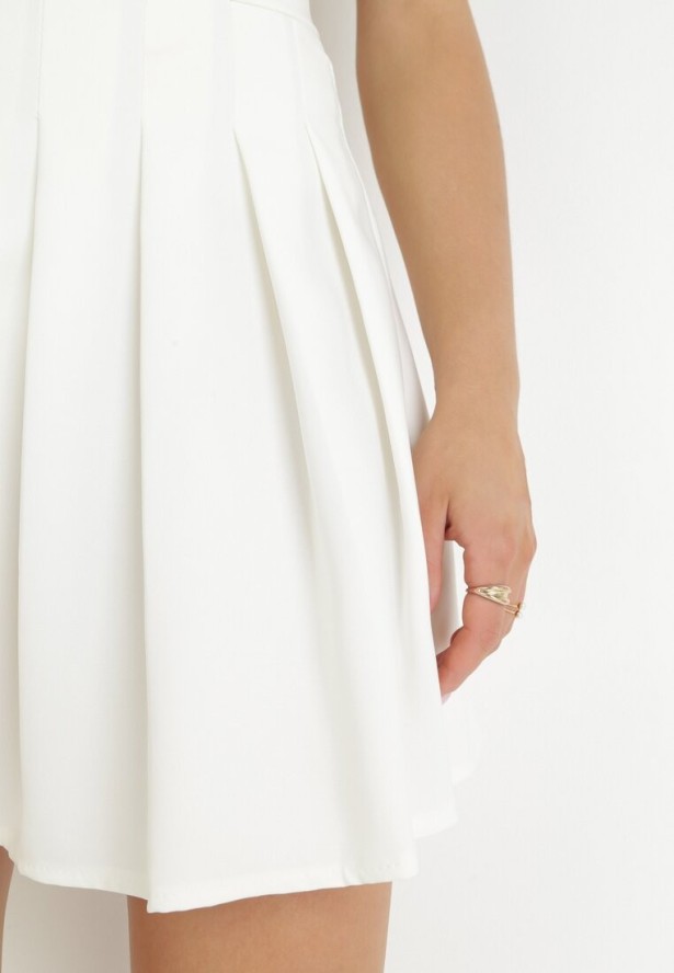 Biała Spódnica Mini z Zakładkami Colraci