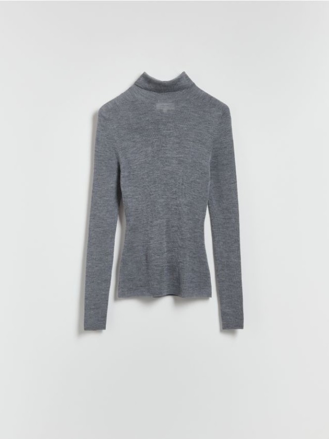 Wełniany sweter z golfem - szary