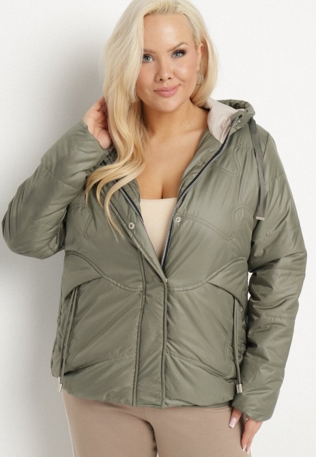 Zielona Kurtka Pikowana z Kapturem Karbia