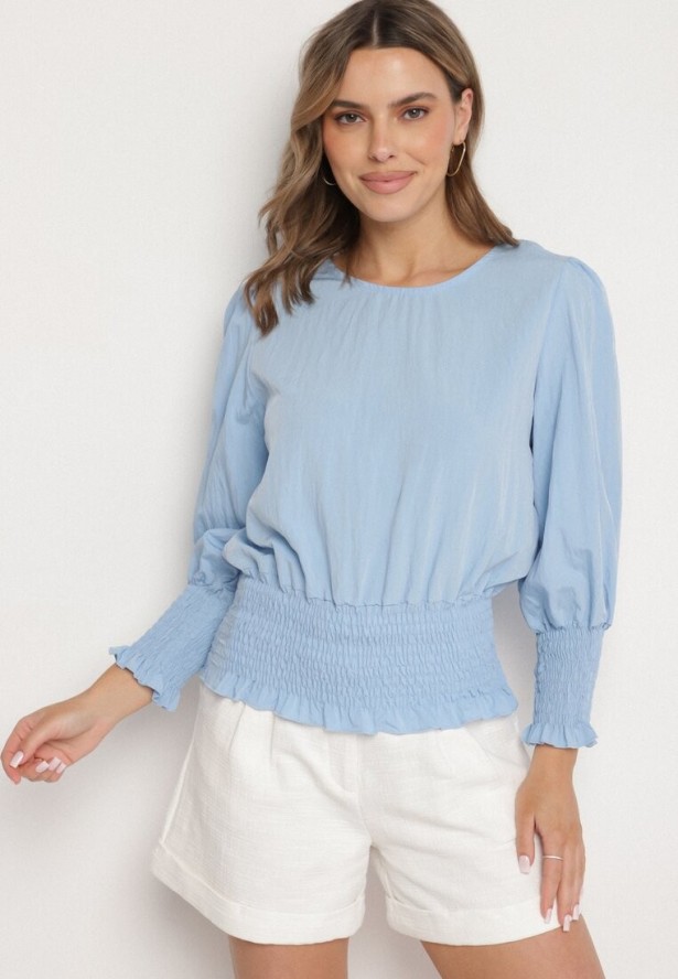 Niebieska Bluzka z Wiskozą i Ściągaczami Velio