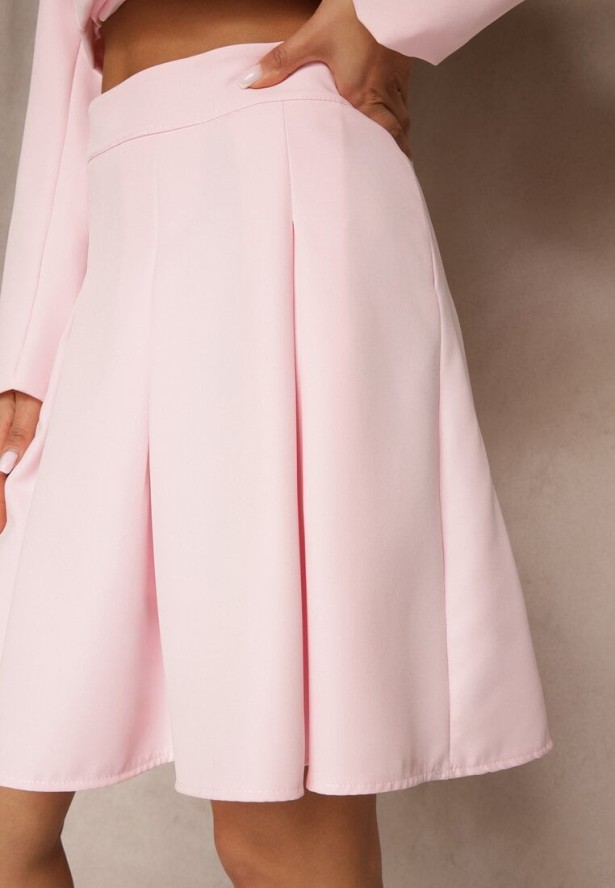 Różowa Plisowana Spódnica High Waist o Rozkloszowanym Kroju Redilsa