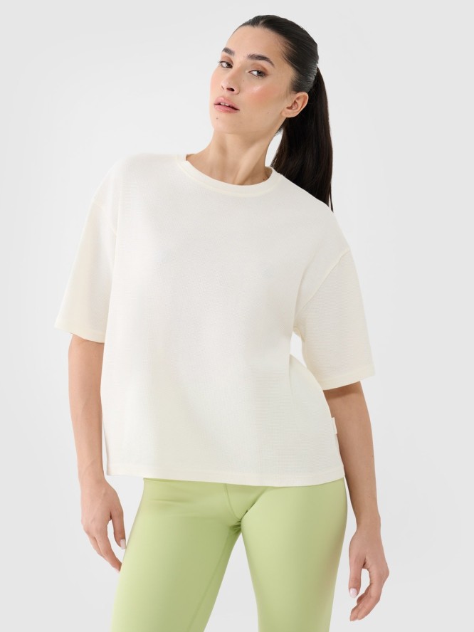 4F T-shirt regular z waflowej dzianiny damski - biały L