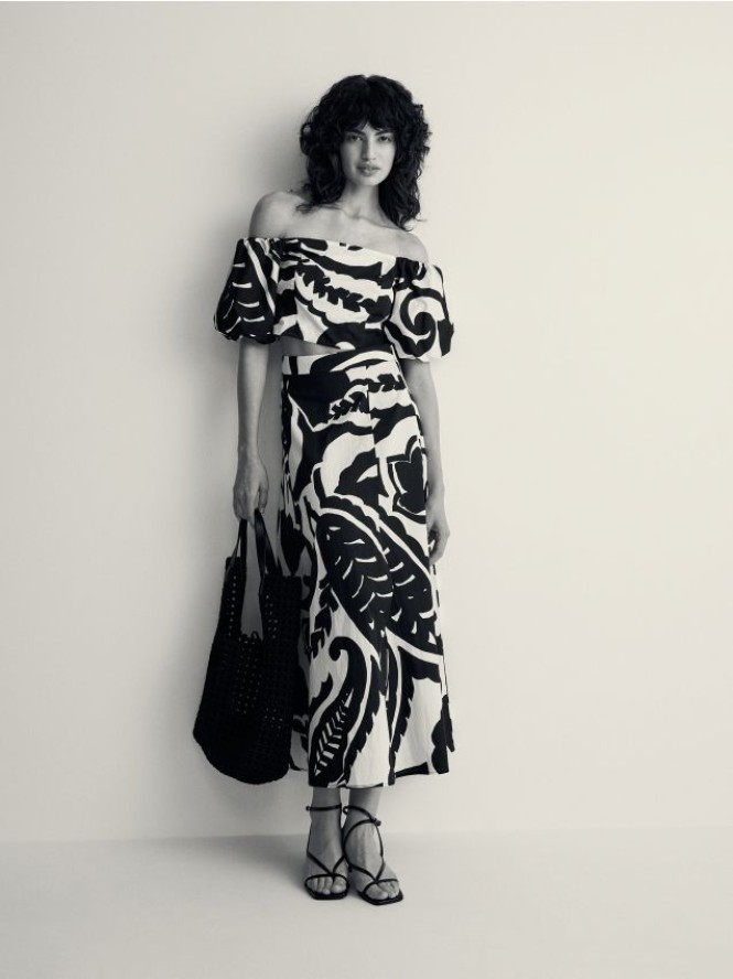 Spódnica ze wzorzystej tkaniny - wielobarwny