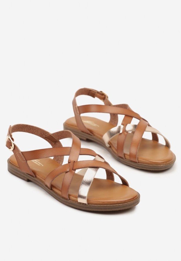 Brązowe Sandały z Ozdobnymi Paskami Wionne