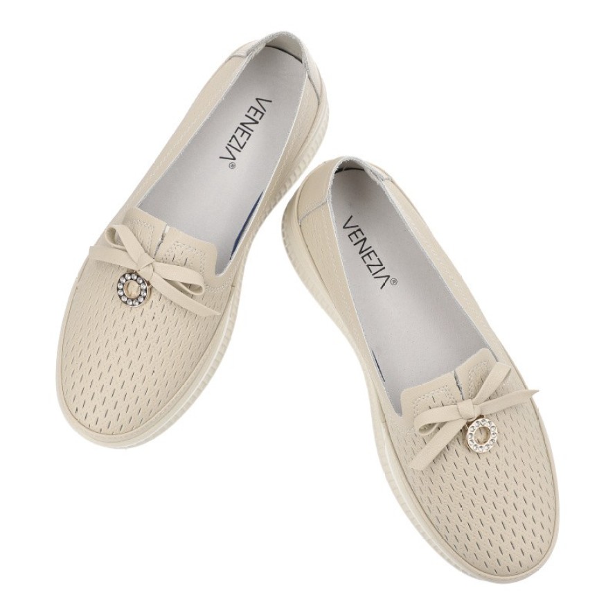 Beżowe Półbuty Damskie Venezia Stylowe Obuwie Damskie