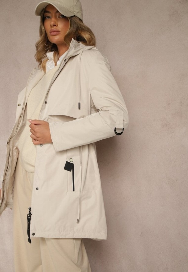 Jasnobeżowa Kurtka Typu Parka z Kapturem o Klasycznym Kroju Tulania