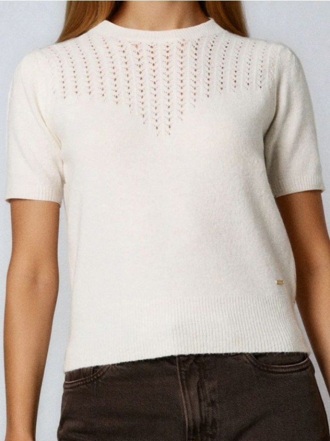 Bluzka z domieszką wełny - kremowy