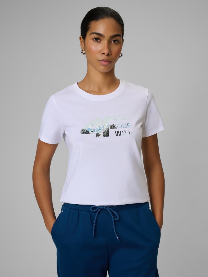 4F T-shirt regular z nadrukiem damski - biały S