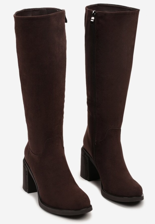 Ciemnobrązowe Kozaki Muszkieterki na Obcasie Ceditha