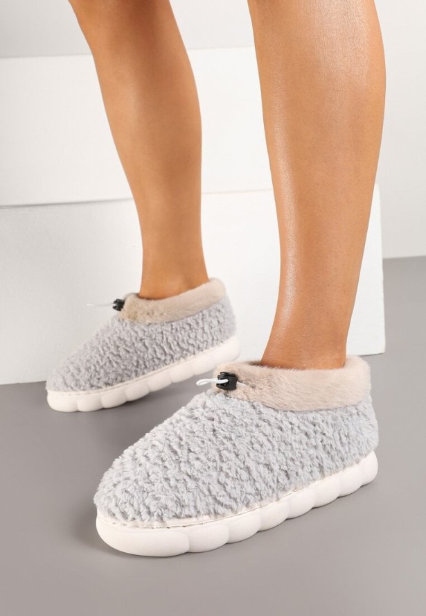 Szare Kapcie Vices z Futerkiem i Dodatkowym Ściągaczem Calavina